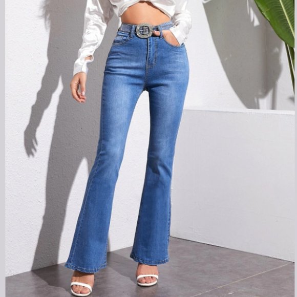 High Waist Flare Leg Stretch Jeans - Picture 2 of 10